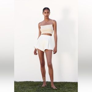 Zara Satin Effect Balloon Shorts White Size M